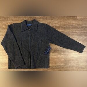 Karen Scott Wool Cardigan Sweater Size M Gray Full Zip Jacket Pure Wool A35